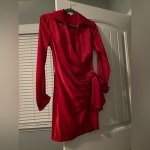 Red long sleeve wrap mini cocktail dress